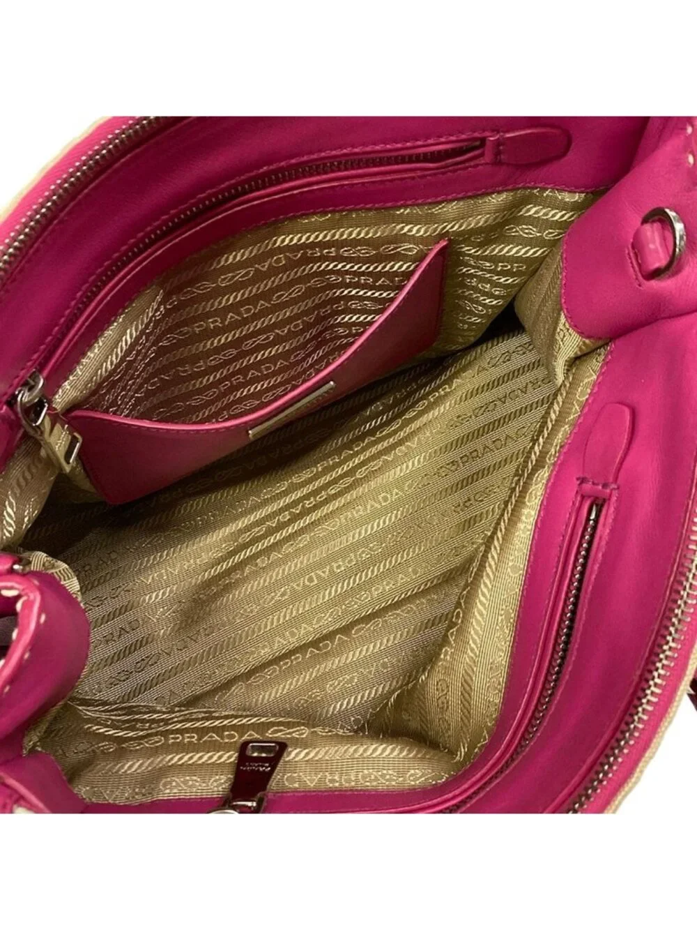 Prada Handbag Canapa City Beige Pink Leather